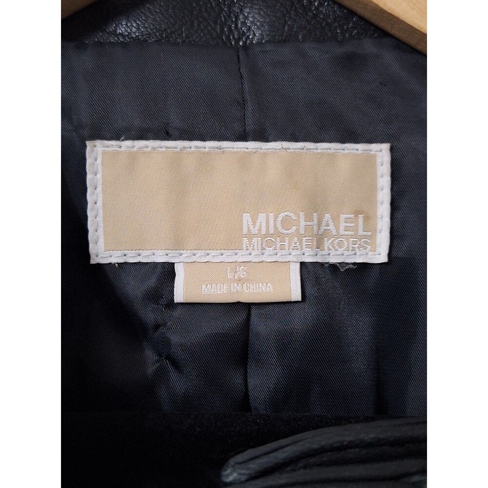 Michael Kors Women's Black Genuine Leather Moto Biker Jacket Large Zip Pockets - Picture 3 of 13